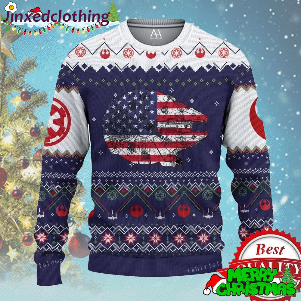 Star Wars Us Flag Ugly Sweater Christmas Holiday 